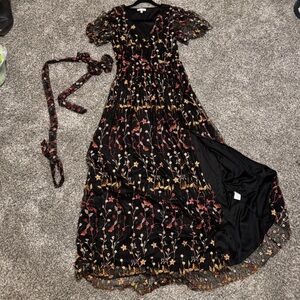 Baltic Born Floral Marsielle Black Dress With Pink, Orange, & Yellow Accents
